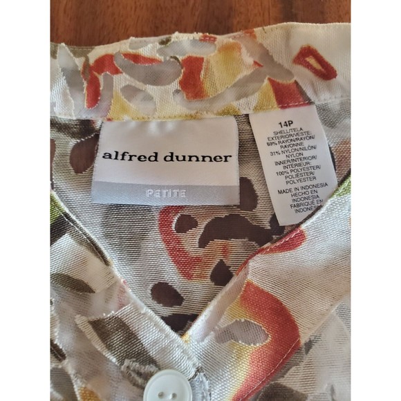 Alfred Dunner Plus Earth Toned Floral Semi Sheer 3/4 Sleeve Button Down Top 14 P - Picture 4 of 8